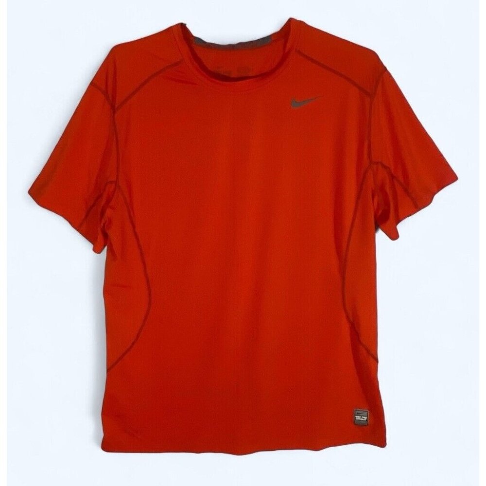 Nike Pro‎ Combat Mens Dri Fit Shirt Orange Short Sleeve Fitted Size XL